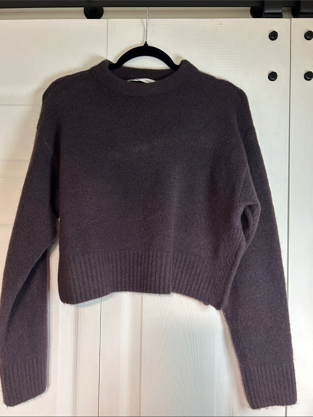 Zara Cropped Crewneck Sweater in Plum